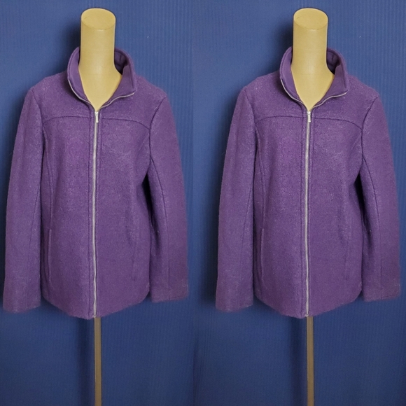 Lands'end Wool Blend Zip Up Coat Size 12 Purple Women's  Lined With Collar - Picture 1 of 8